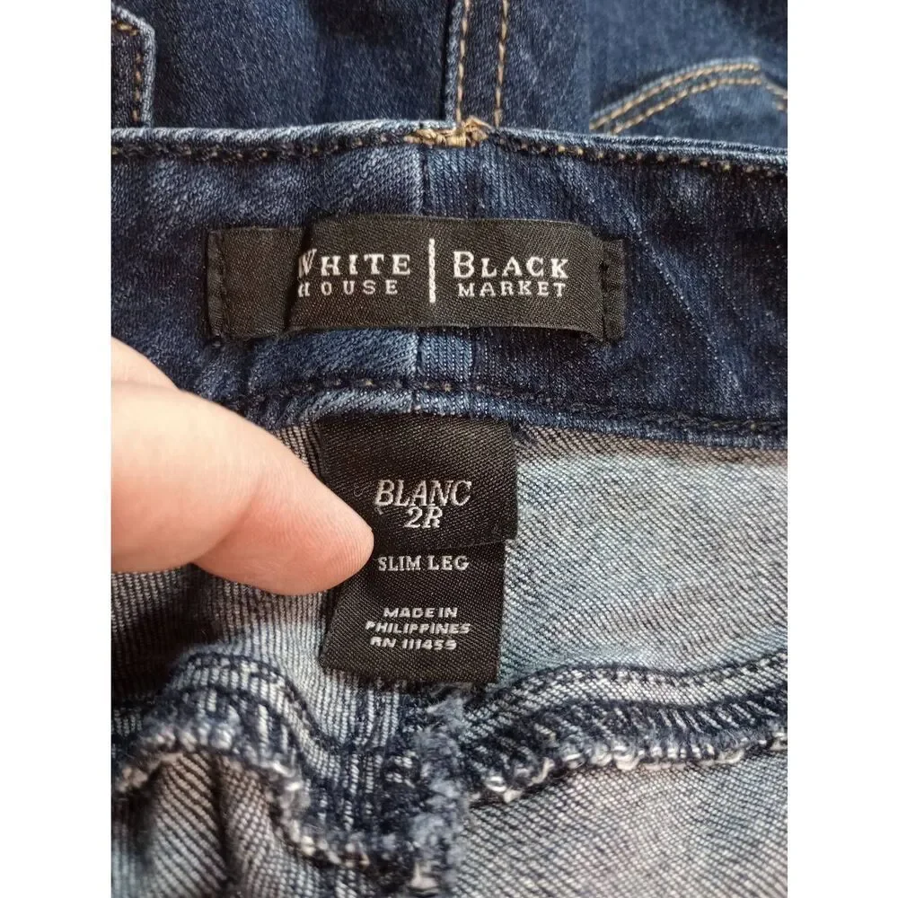 White House Black Market Jeans Ladies 2 Skinny Dark Wash Blanc‎